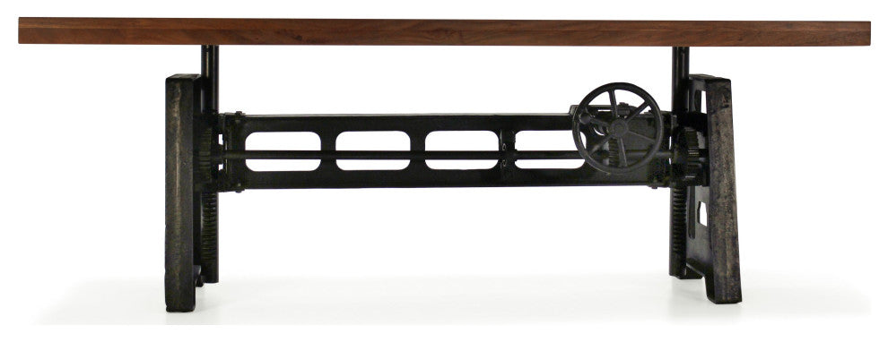 Industrial Dining Table - Cast Iron Base - Adjustable Height Crank - Walnut