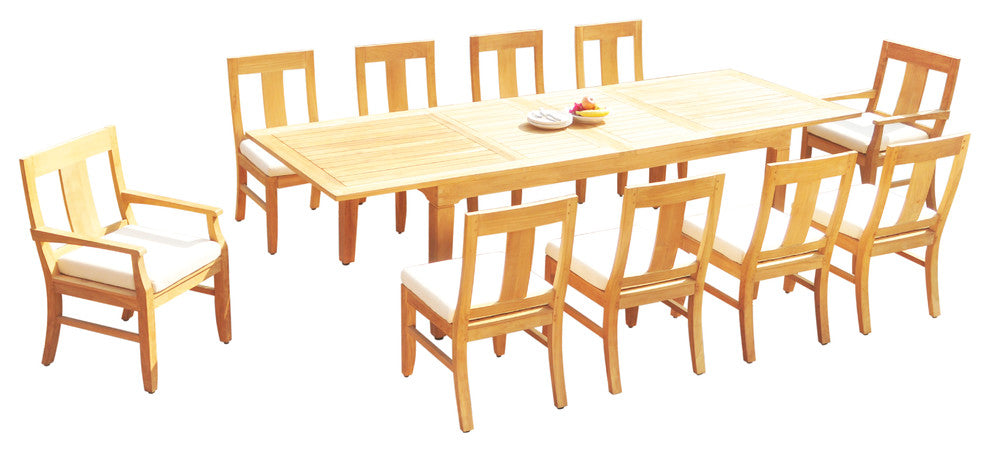 11-Piece Outdoor Teak Dining Set: 122" Extension Rectangle Table, 10 Osbo  Chair