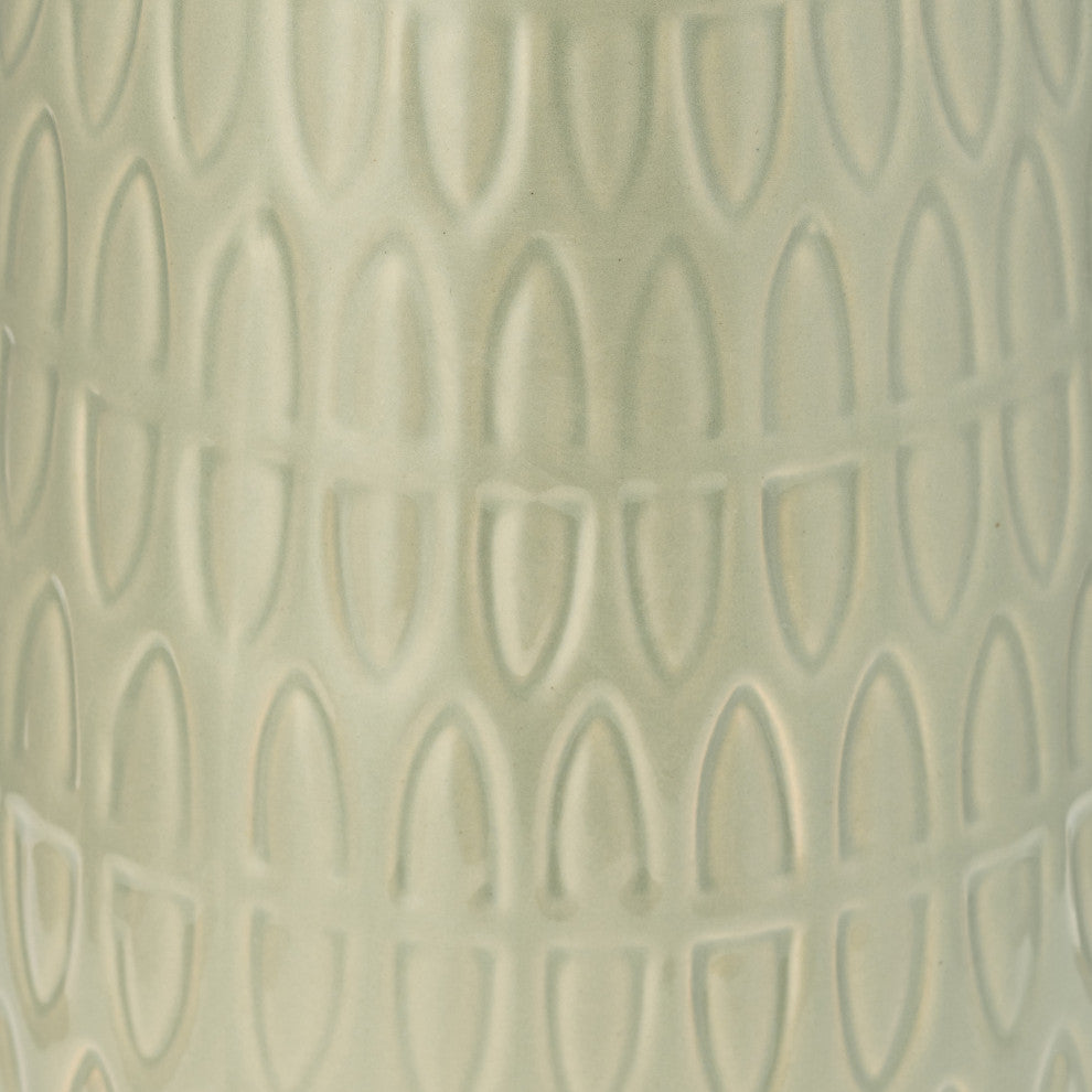 Ceramic 15"H Carved Vase, Cucumber