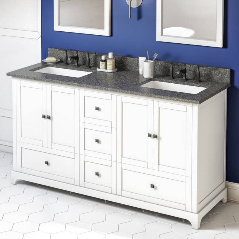 Addington Modern 60" White Double Sink Vanity, Boulder Cultured Marble Vanity To