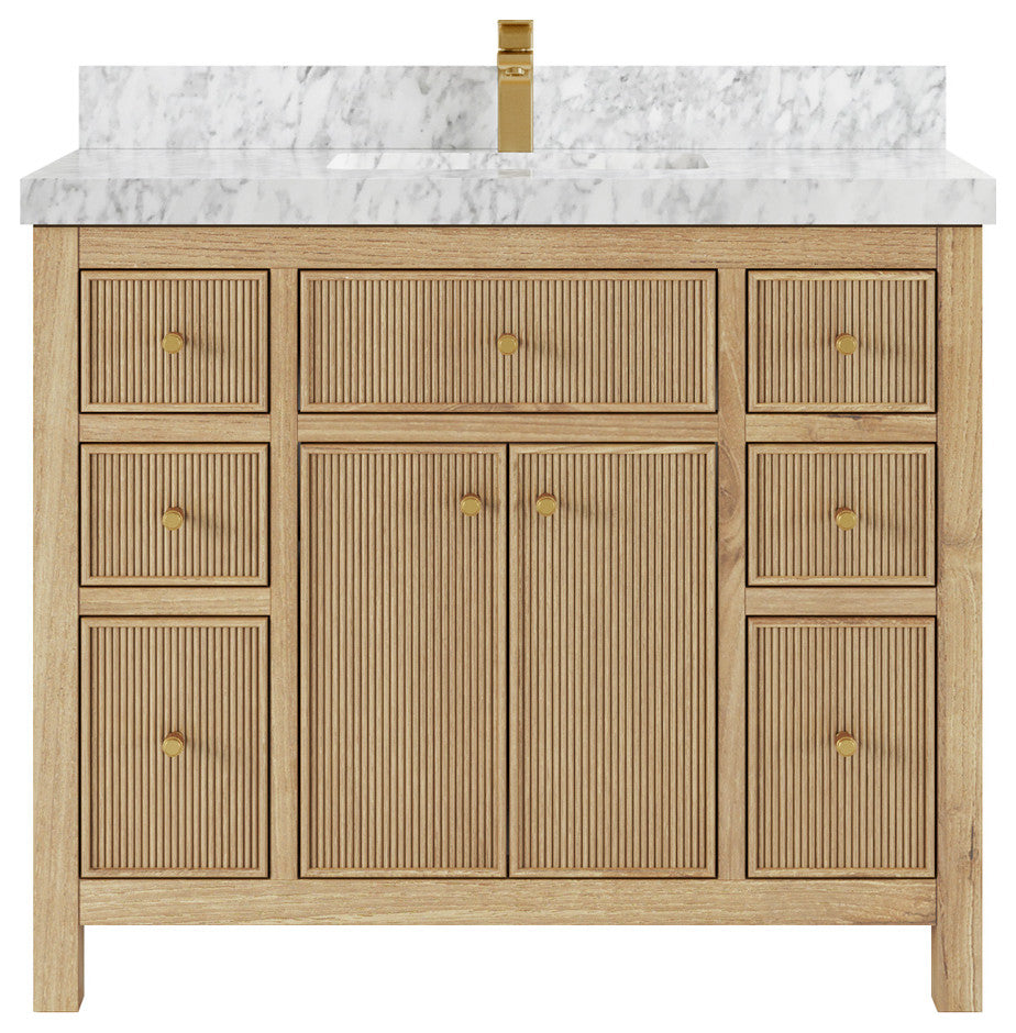 Sonoma 42 Single Sink Bath Vanity in Light Natural Teak with 2" Carrara Marble