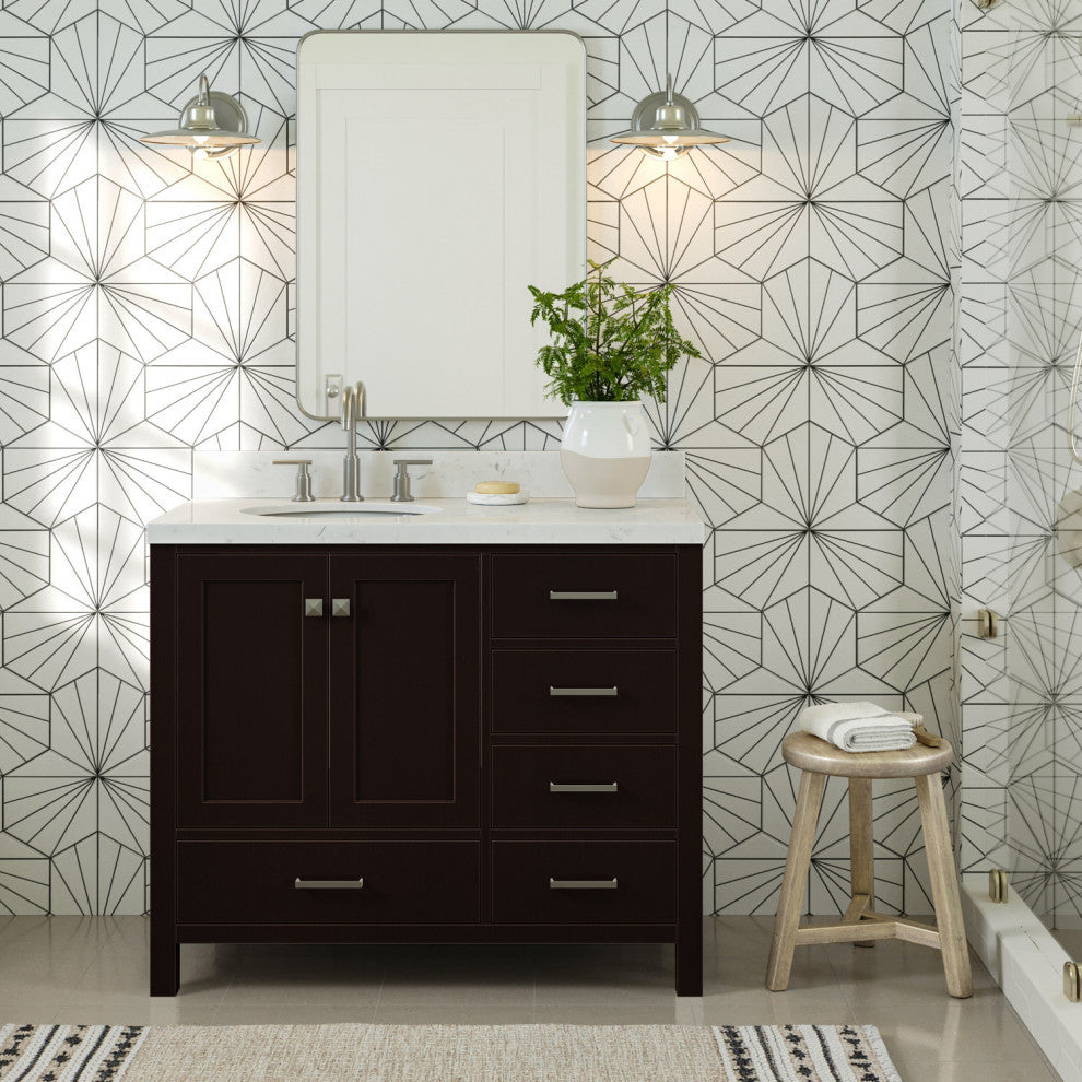 Ariel Cambridge 42" Left Offset Single Oval Sink Vanity, Carrara Quartz