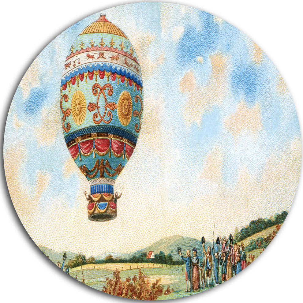 Hot Air Balloon Illustration, Digital Art Round Wall Art, 11"