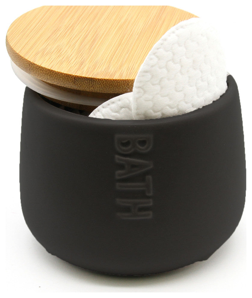 Bath D Dolomite Round Cotton Box White-Bamboo Top, Black