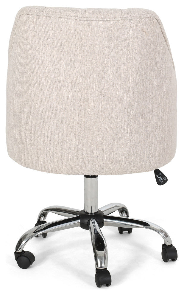 Uriel Tufted Home Office Chair With Swivel Base, Beige, Silver Finish