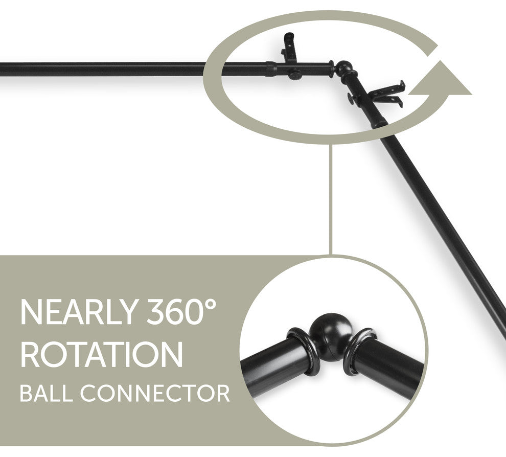 Etched Corner Window Double 13/16" Curtain Rod, Black, 66-120"