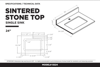 Opulence Bath Vanity, Black Matte, 24", Black Hardware, White Carrara Top