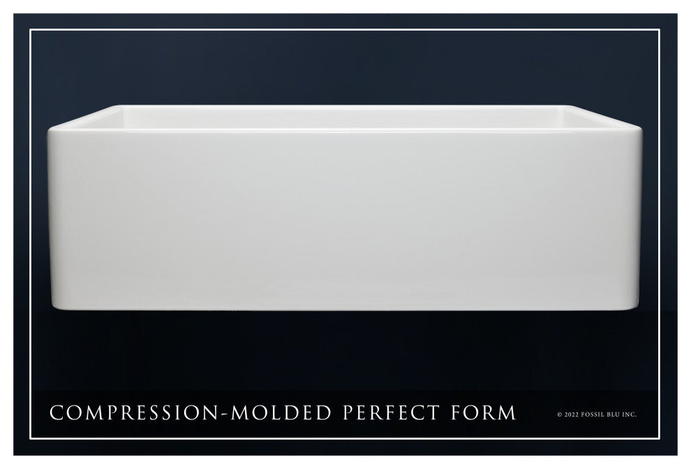 Luxury 33-Inch SOLID Fireclay Farmhouse Sink in White with Accs, Flat Front