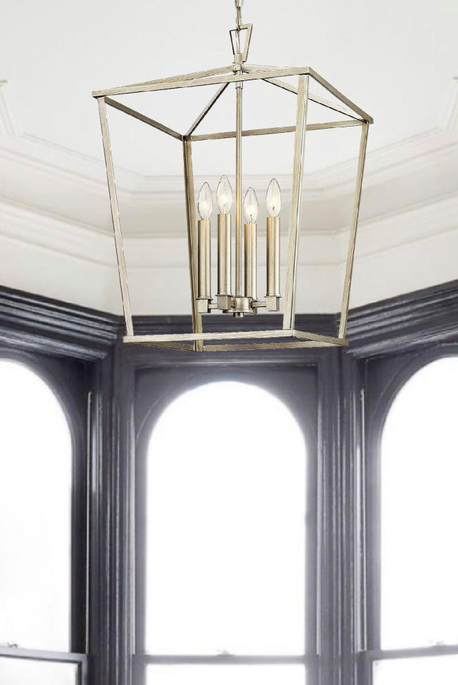 4-Light Open Geometric Lantern Chandelier Champagne