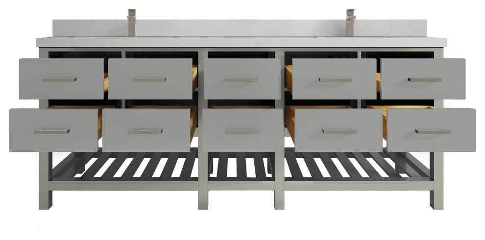 Parker 84 Double Sink Bath Vanity in Elephant Skin Gray  2" Carrara Quartz