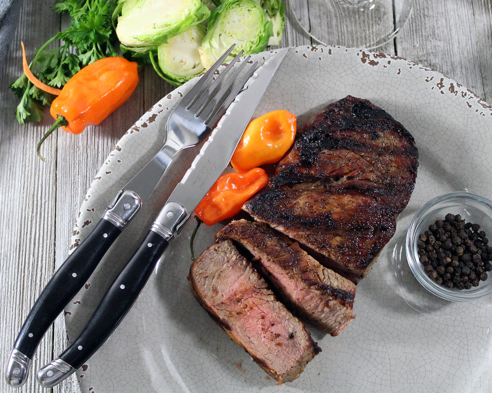8 Piece Laguiole Faux Onyx Steak Knife And Fork Set