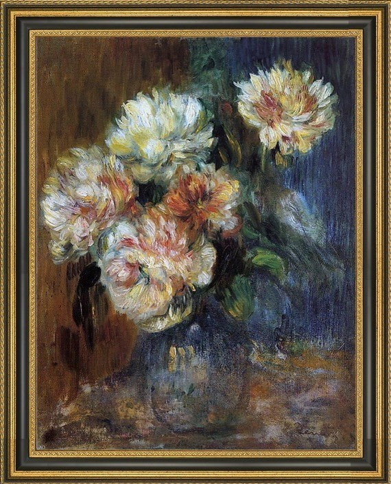 Pierre Auguste Renoir Vase of Peonies Framed Premium Canvas Print, 18"x24"