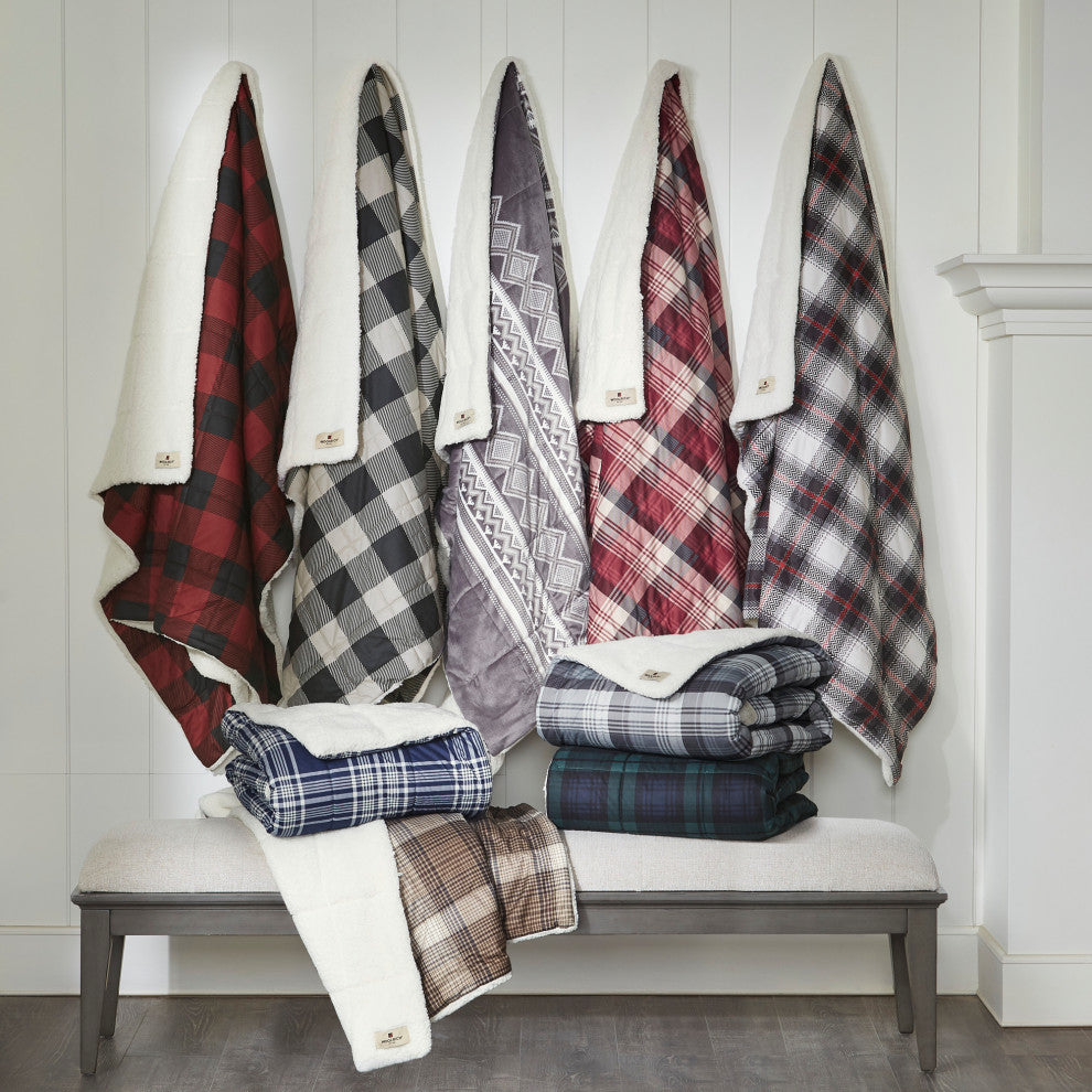 Woolrich Cottage Plaid 50x70" Berber Throw Blanket, Grey