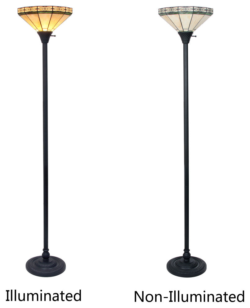 Belle Tiffany-Style Mission Blackish Bronze 1 Light Torchiere Lamp 14" Shade