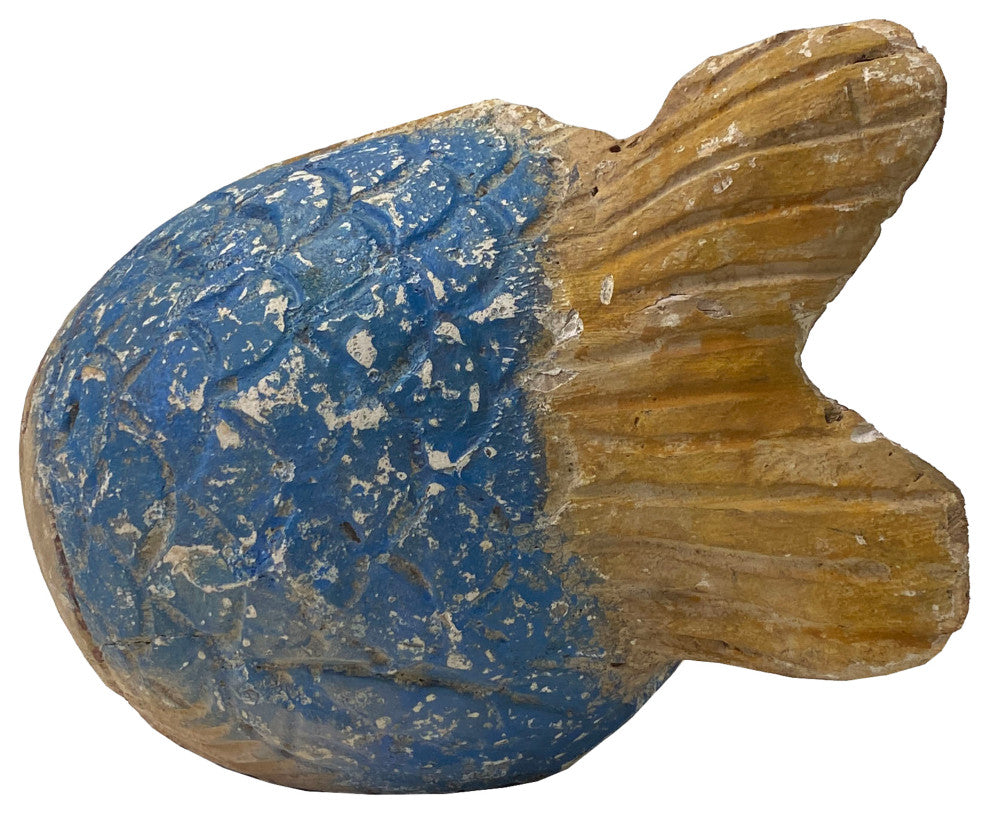 Handcrafted Rustic Solid Wood Abstract Round Body Blow Fish Sculpture