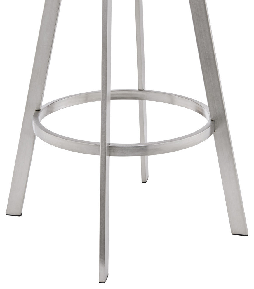 30" Mod White Faux Leather Brushed Silver Finish Swivel Bar Stool
