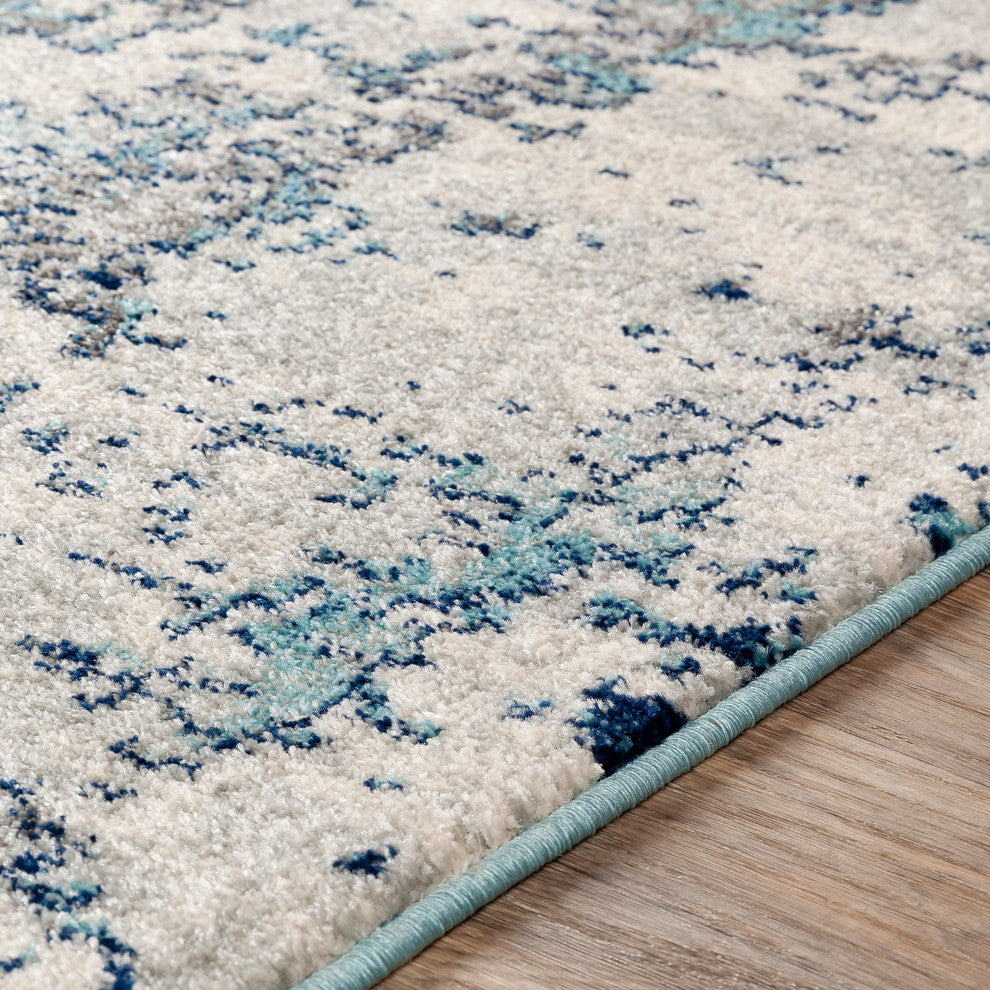 Surya Sunderland SUN-2300 6'7"x9' Rug, Navy/Aqua/Light Gray/White/Medium Gray
