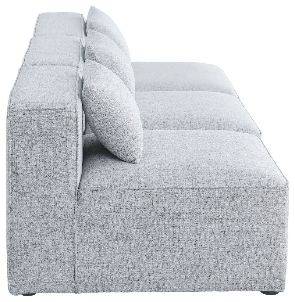 Cube Upholstered Modular Sofa, Gray, 3-Piece: 3 Armless Chair, Linen Texured Fabric