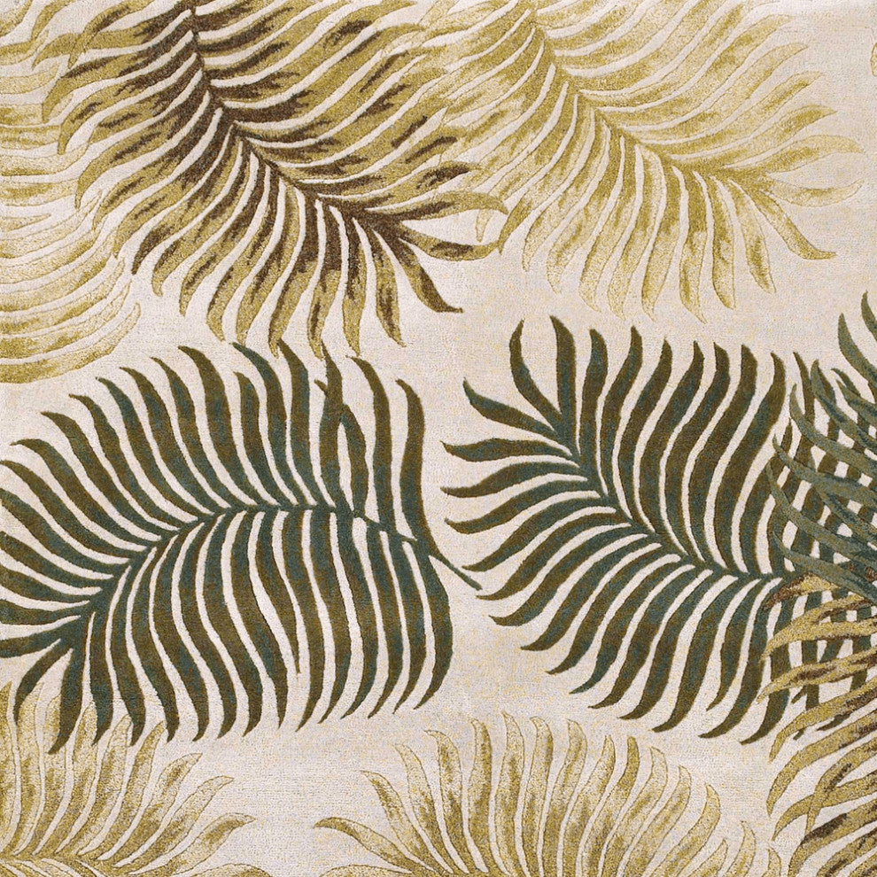 8'X11' Natural Beige Hand Tufted Tropical Leaves Indoor Area Rug
