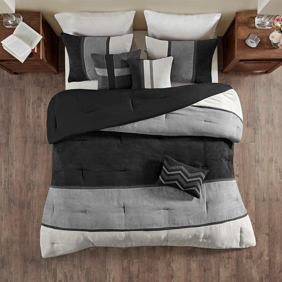 Madison Park Palisades Palizzate Suede 7-Piece Comforter Set, Black, Queen