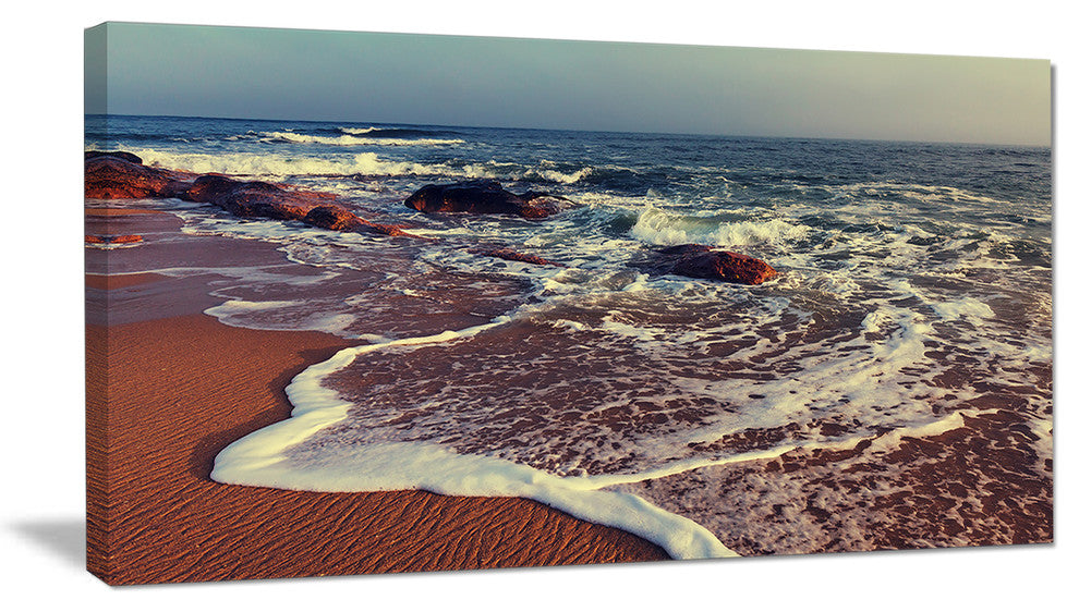 "Foaming Waves Kissing Wide Beach" Seashore Canvas Print, 32"x16"