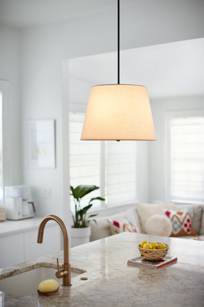 Lark Beale 20" Large Convertible Pendant Light, Black + White Linen