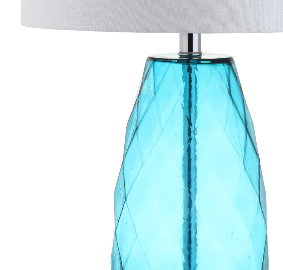 Juliette Glass, Metal LED Table Lamp, 26.5", Moroccan Blue