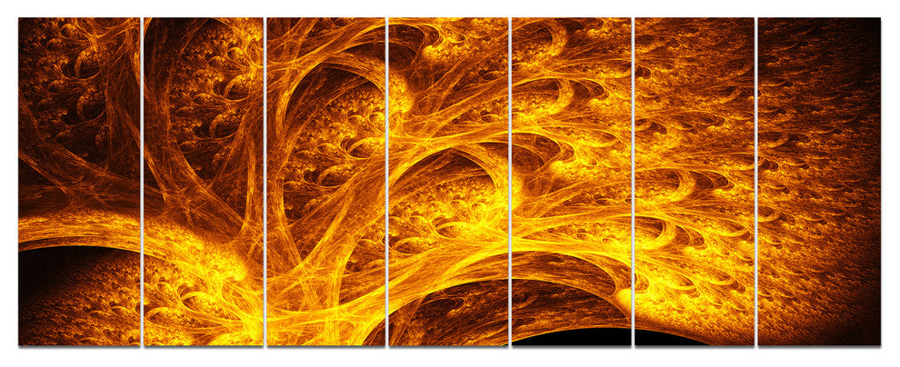 Magical Yellow Psychedelic Tree, Abstract Art on Canvas, 83"x32", 7 Panels