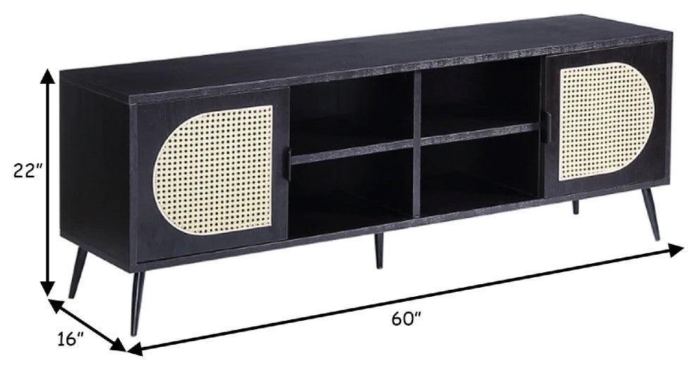 Benzara BM275490 TV Entertainment Center, Front 2 Cabinet, Metal Legs, Black