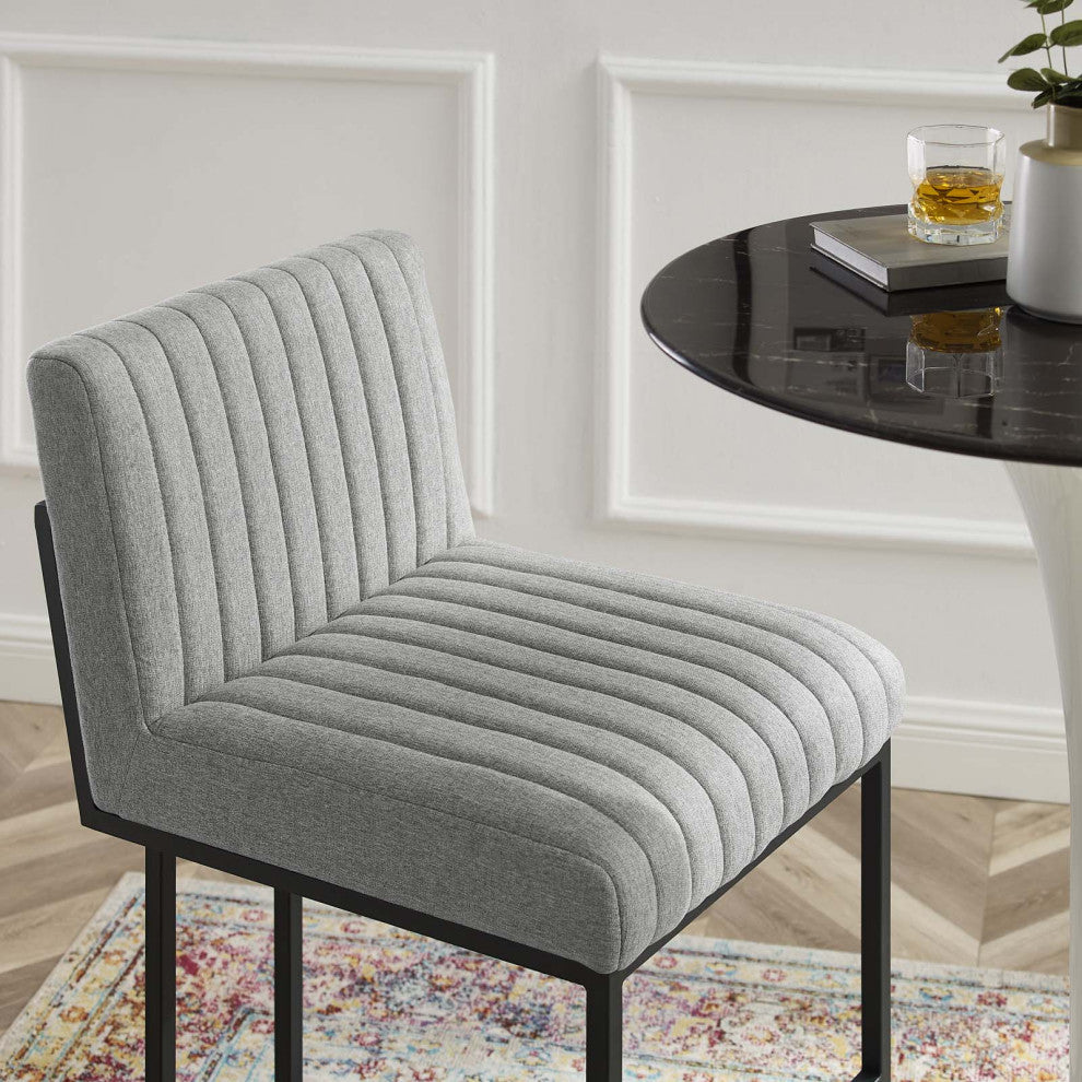 Tufted Counter Stool Chair, Fabric, Metal, Gray, Modern, Bar Pub Bistro