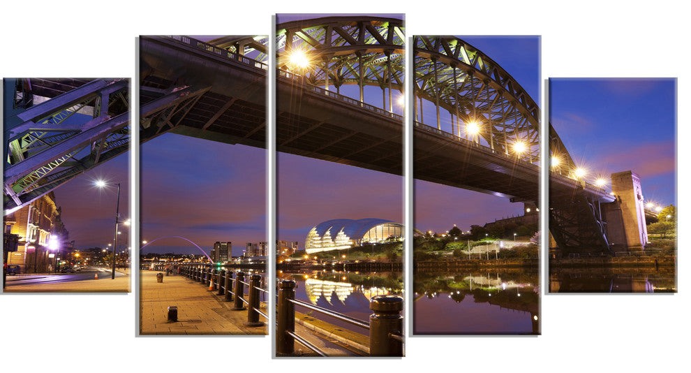 Bridges over River Tyne Newcastle, Cityscape Canvas Art Print, 60"x32", 5 Panels