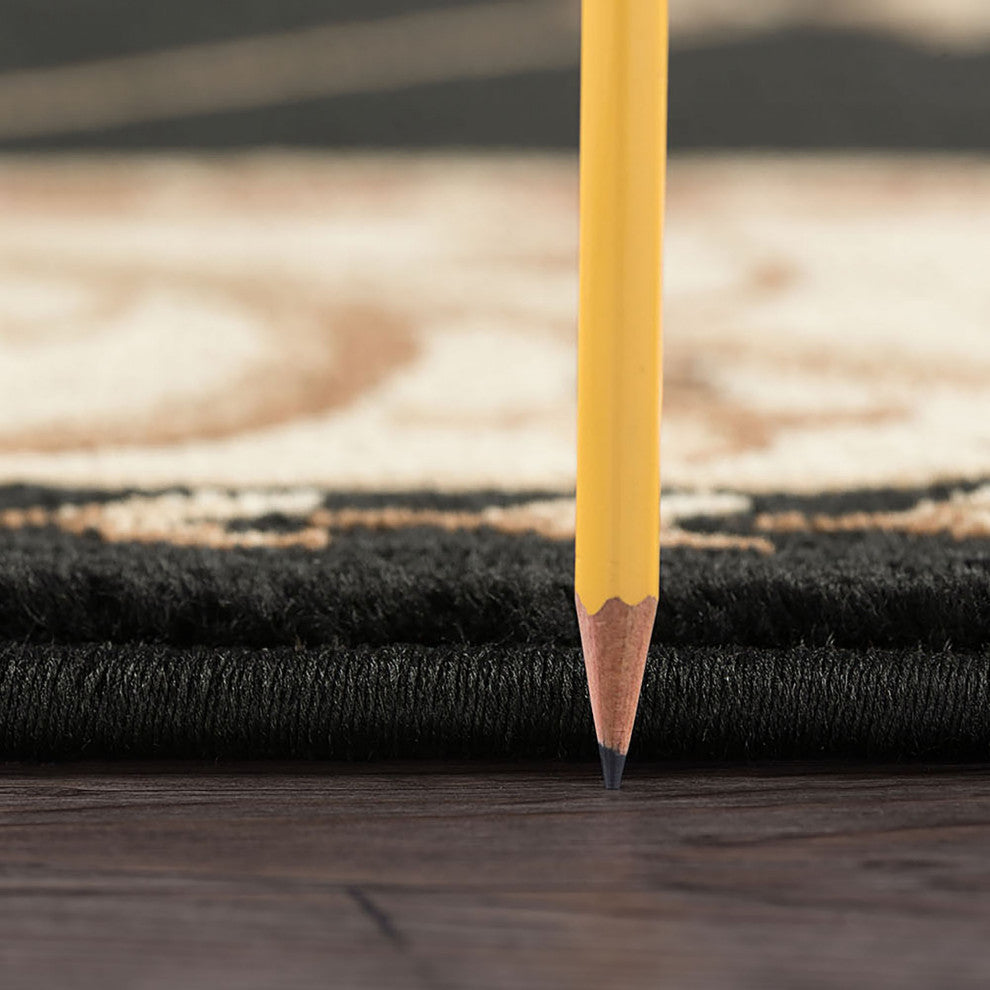 Orleans Traditional Border Area Rug, Black, 6'7" X 9'6"