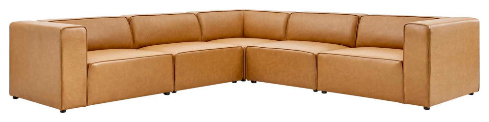 Sectional Sofa Set, Faux Vegan Leather, Tan, Modern, Living Lounge Hospitality
