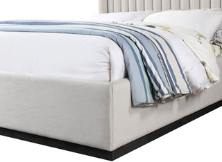 Logan Beige Linen Textured Fabric Twin Bed, Beige, Full