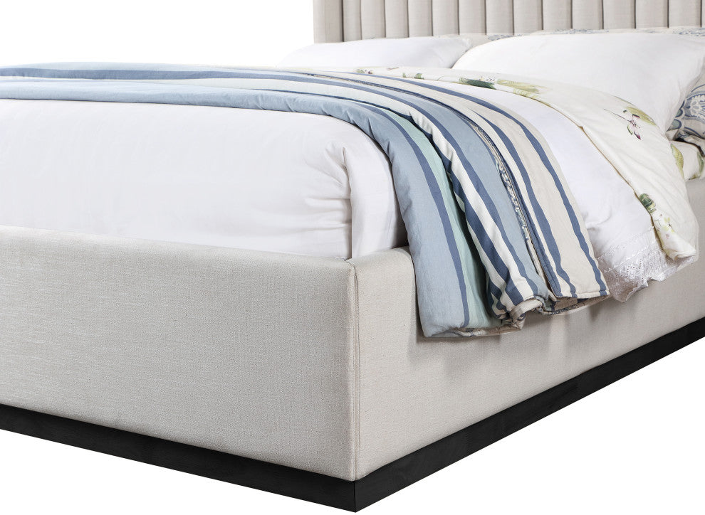 Logan Beige Linen Textured Fabric Twin Bed, Beige, Full