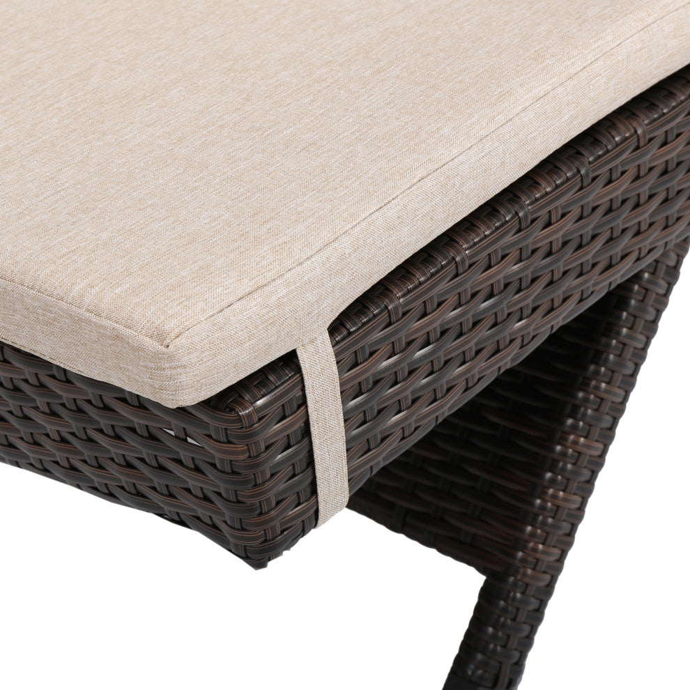 GDF Studio Lakeport Outdoor Wicker Chaise Lounge Chair With Cushion, Textured Be
