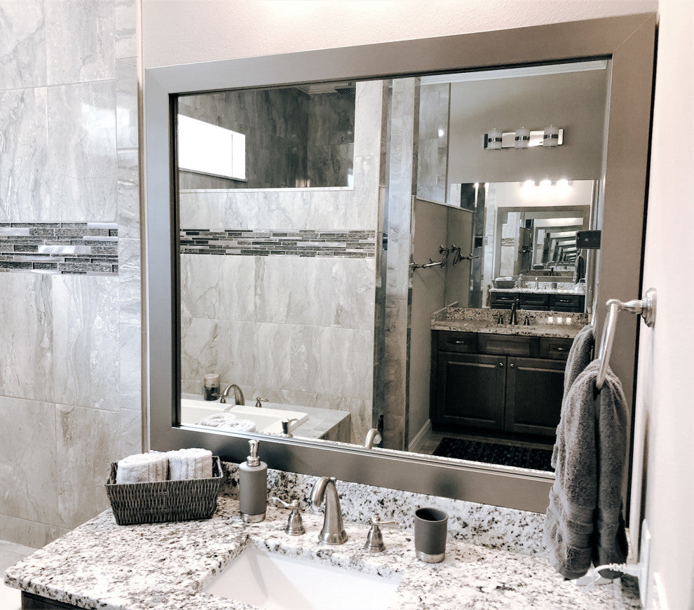 Pendleton Framed Wall Mirror, Satin Nickel, 28" X 36"