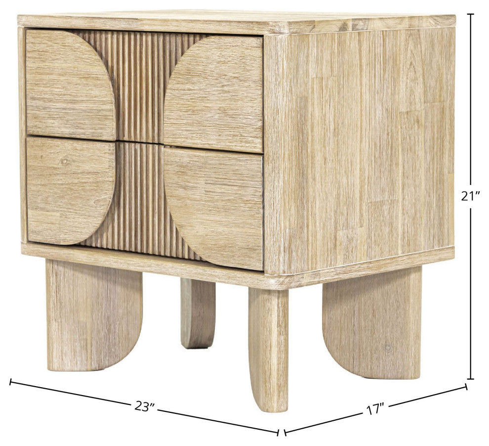 Haru 2-Drawer Acacia Nightstand, Beige