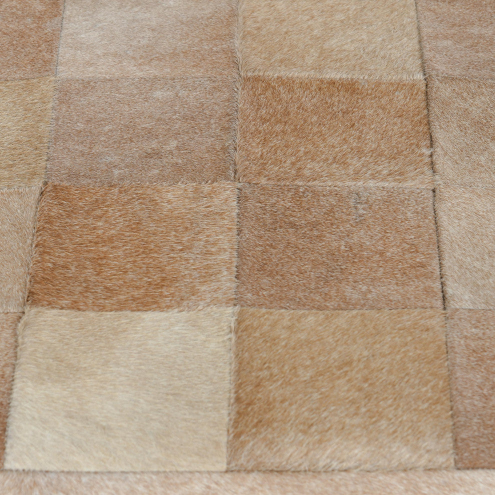 Achen Leather Hide Ottoman Bench by Kosas Home , Blonde, 28"