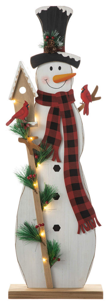 36"H Lighted Wooden Snowman Porch Decor, Snowman