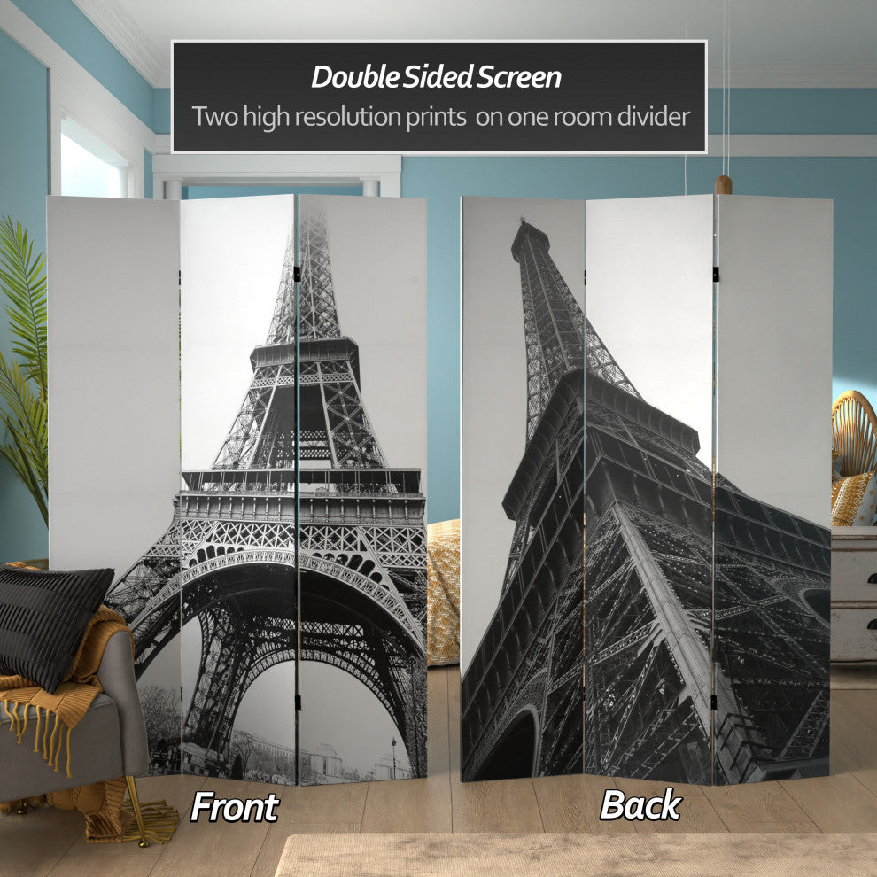 6'' Tall Double Sided Eiffel Tower Canvas Room Divider