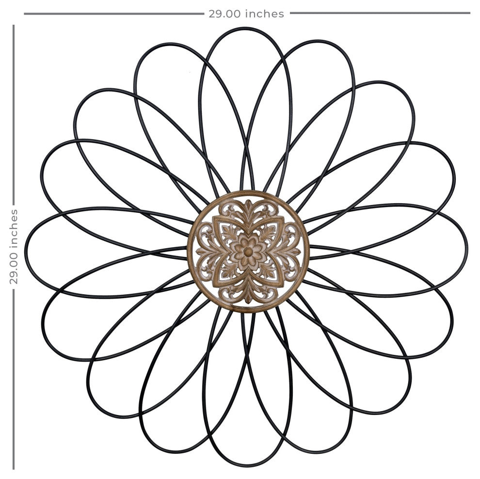 Carved Wood and Metal Flower Wall Decor
