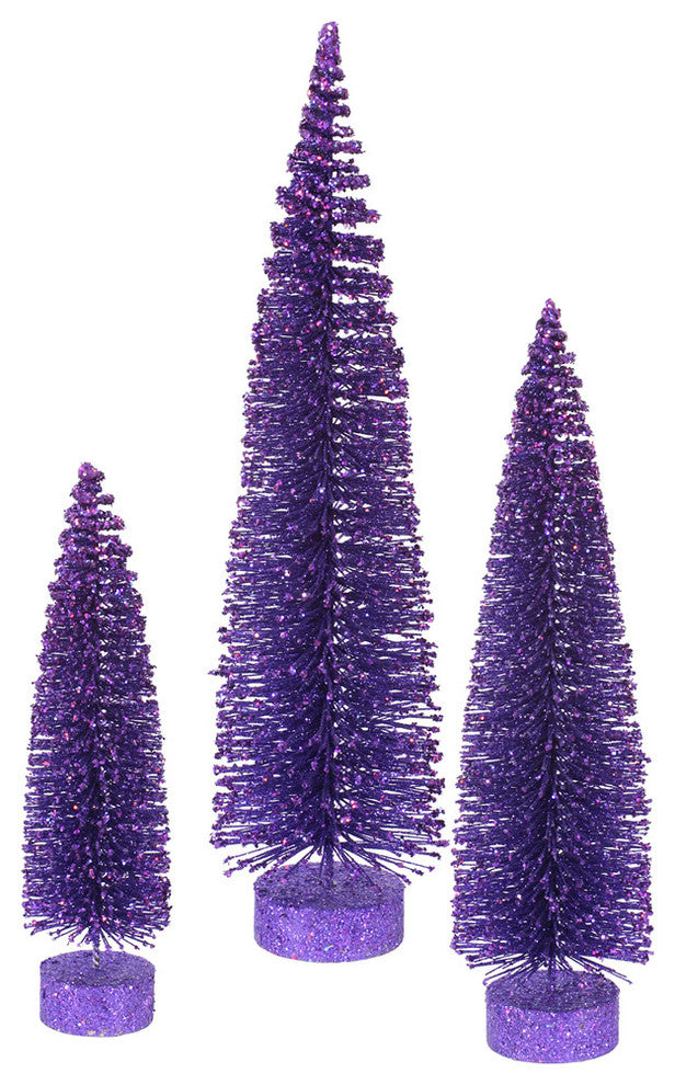 Vickerman 3-Piece Oval Tree Set, White Snow, Purple Glitter