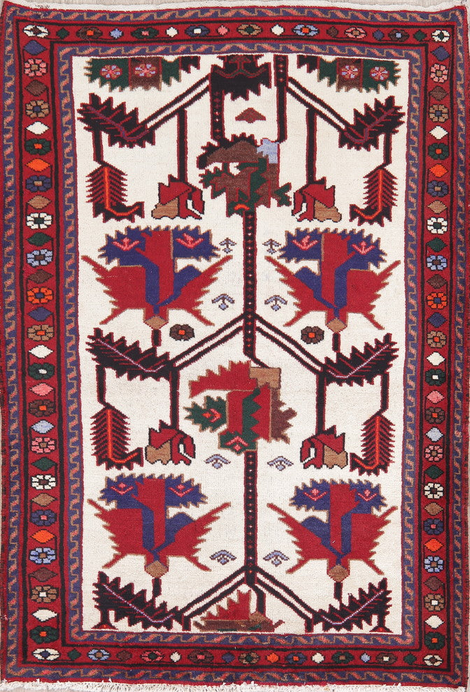 Consigned, Vintage Hand-Knotted Persian Oriental Low Pile Carpet, Beige, 3'x5'