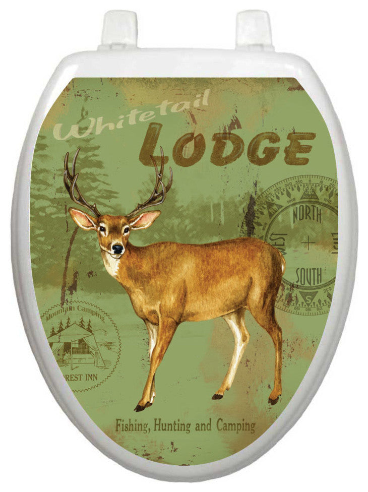 Deer Lodge Toilet Tattoos Seat Cover, Vinyl Lid Decal, Bathroom Accent, Elongated