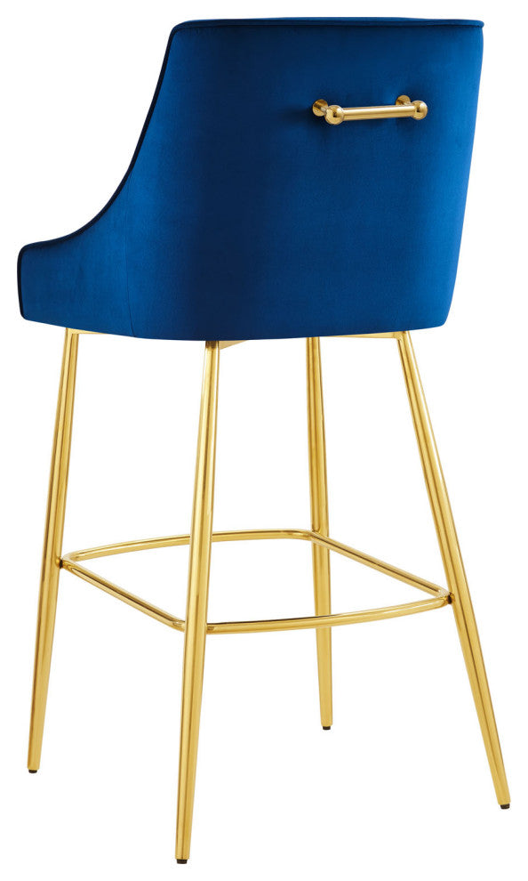 Bar Stool Chair Barstool, Set of 2, Blue Navy, Velvet, Modern, Mid Century