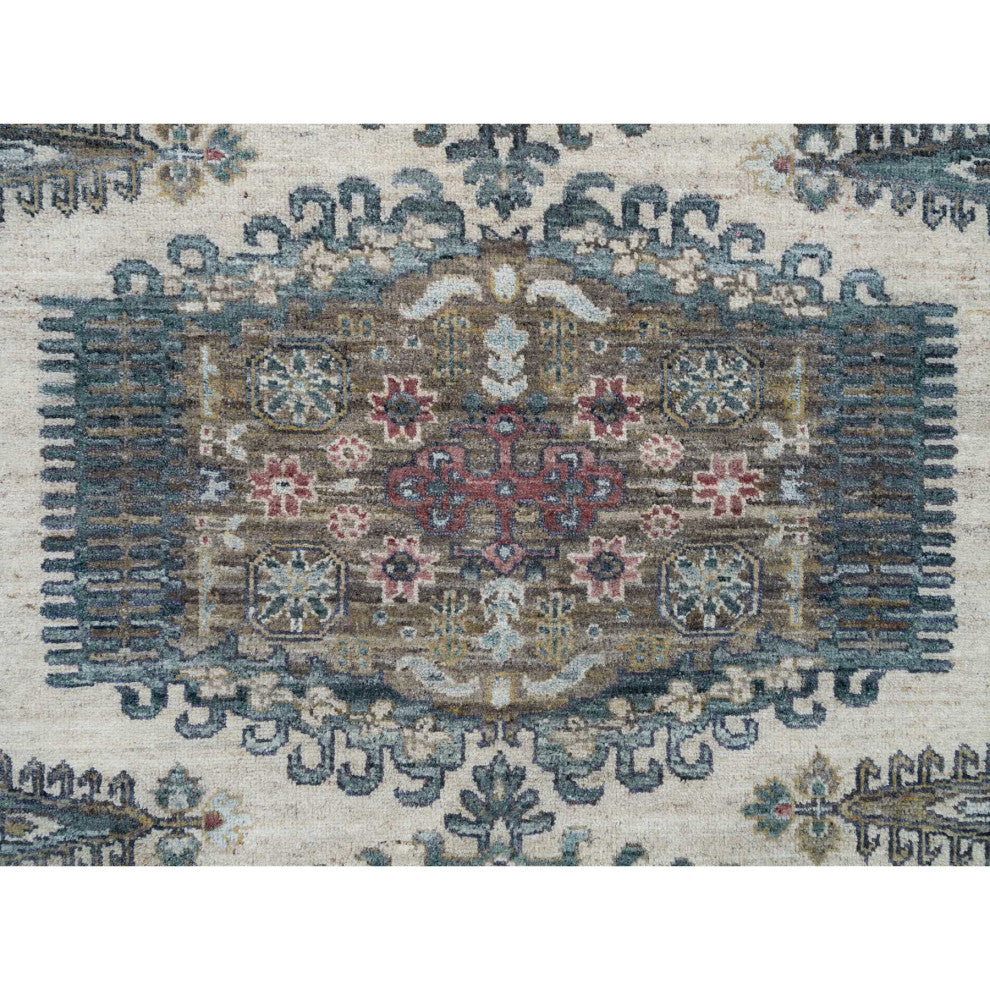Alabaster Ivory Wool Reimagined Viss Design Hand Knotted Round Rug, 8'x8'