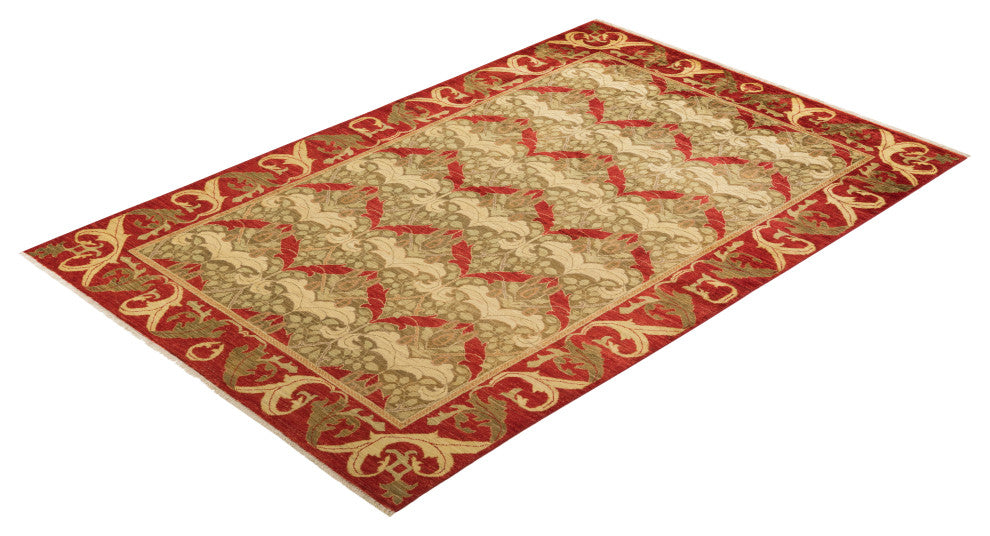 Arts and Crafts, One-of-a-Kind Hand-Knotted Area Rug Red, 5'10"x9'1"
