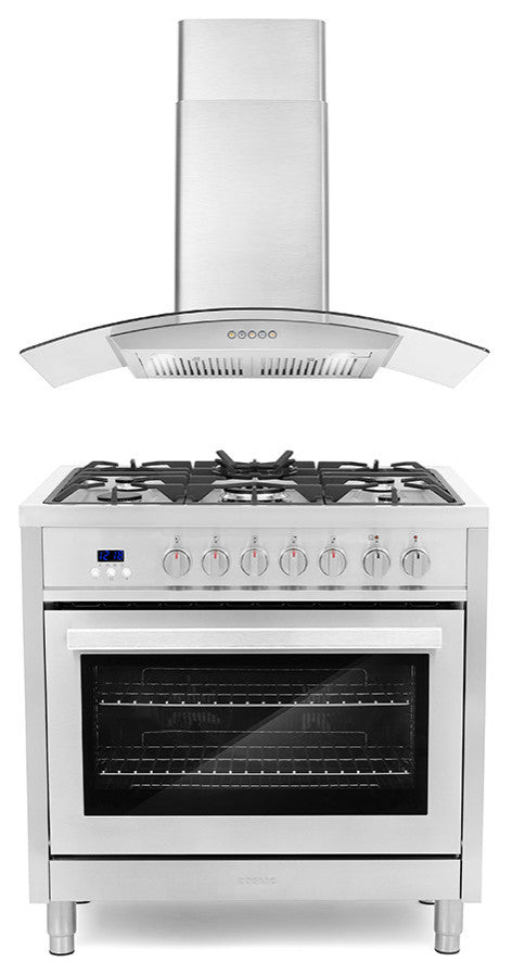 2-Piece Kitchen, 36" 240V Dual Fuel Range and 36" Wall Mount Range Hood