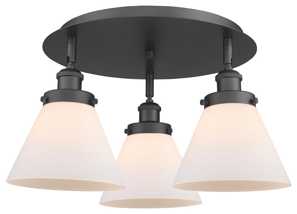 Cone-3 Light 20" Flush Mount-Matte Black, Matte White Glass Shade